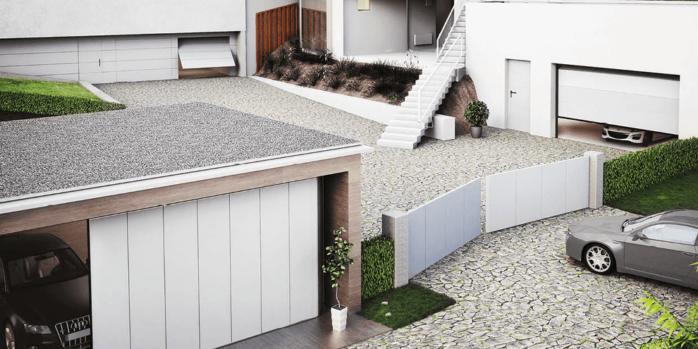 Bild av flera hus med flera entrésystem i vitt